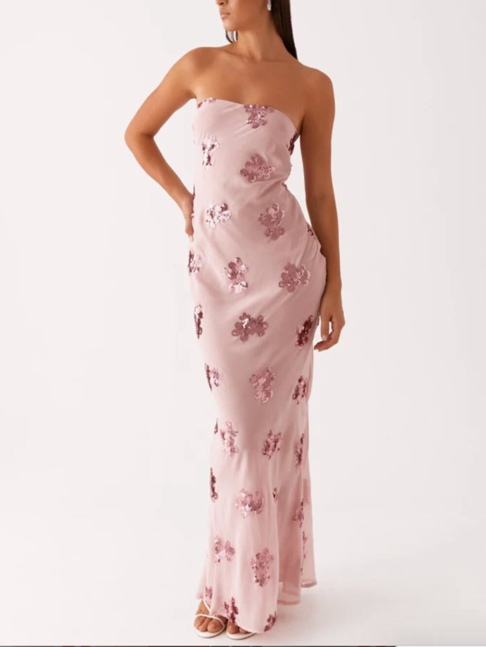 Peppermayo NWT Sweet Escape Sequin Strapless Maxi Dress in Baby Pink- Size US 18 - Picture 3 of 16